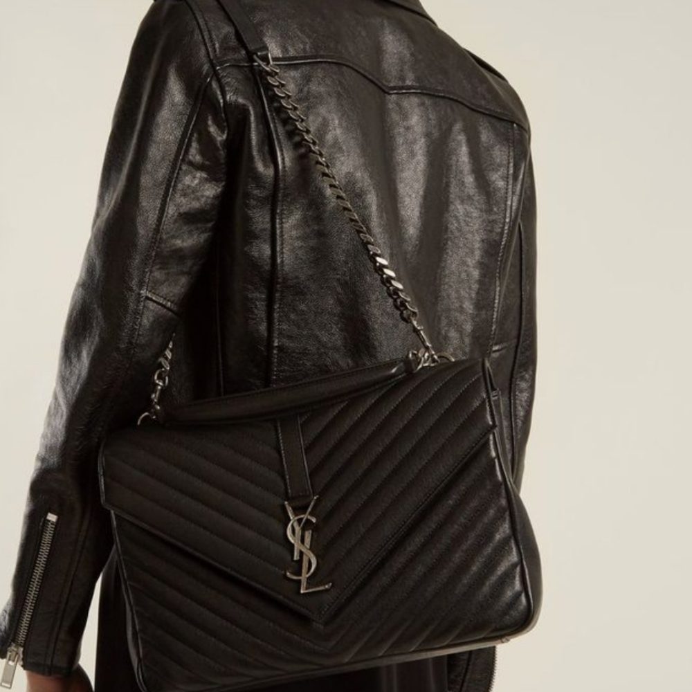 Like NEW! Saint Laurent College YSL Chevon Large Flap Bag